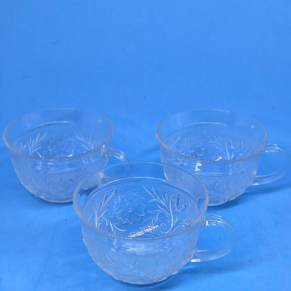 Anchor Hocking Set Of 3 Vintage Clear Punch Cups Mid Century